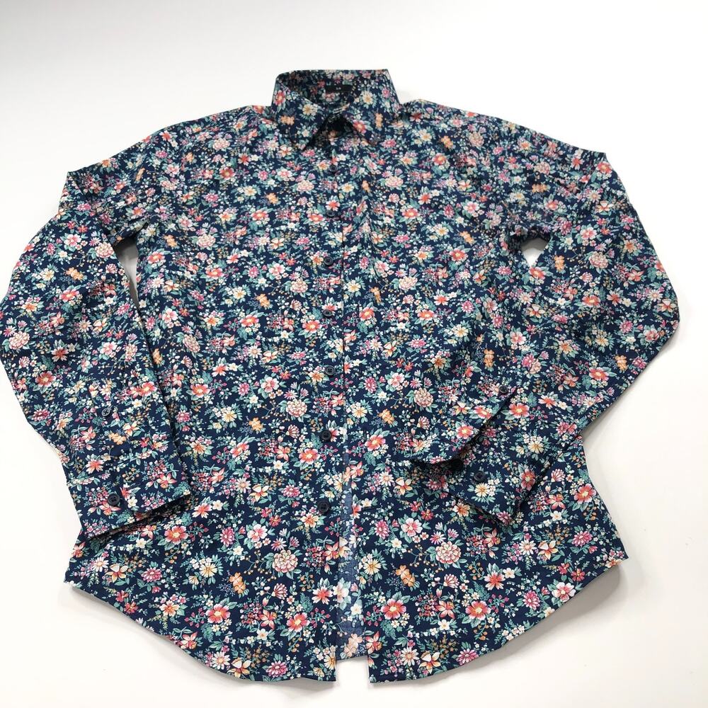 Express SLIM FIT Small 13.5 Button LS Floral All Over Print Dress Shirt PLS READ